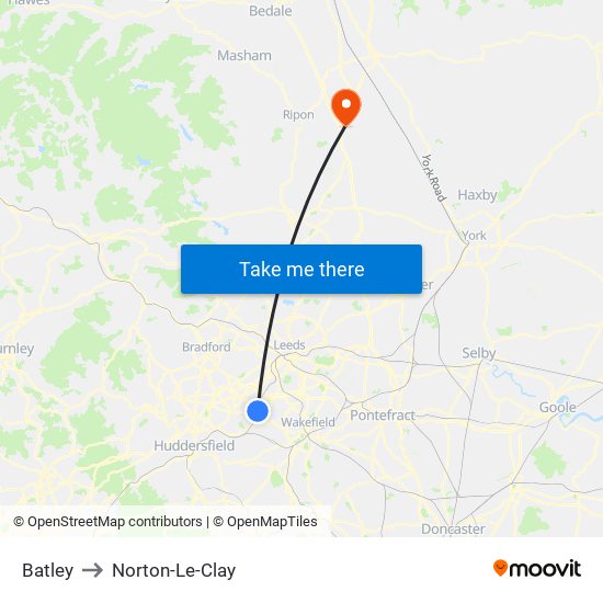 Batley to Norton-Le-Clay map