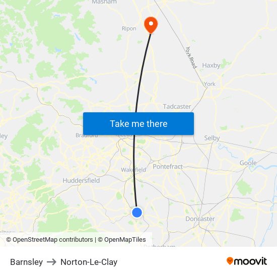 Barnsley to Norton-Le-Clay map