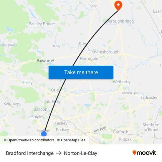 Bradford Interchange to Norton-Le-Clay map