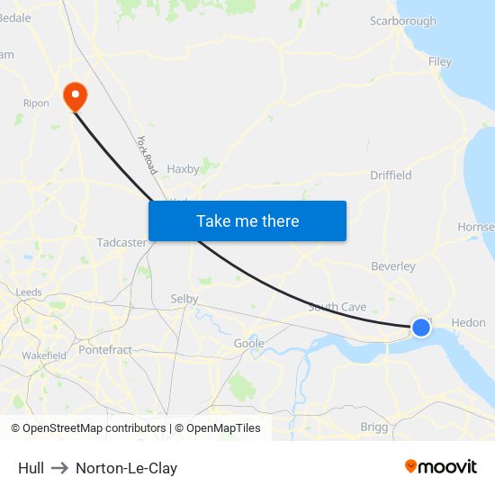 Hull to Norton-Le-Clay map