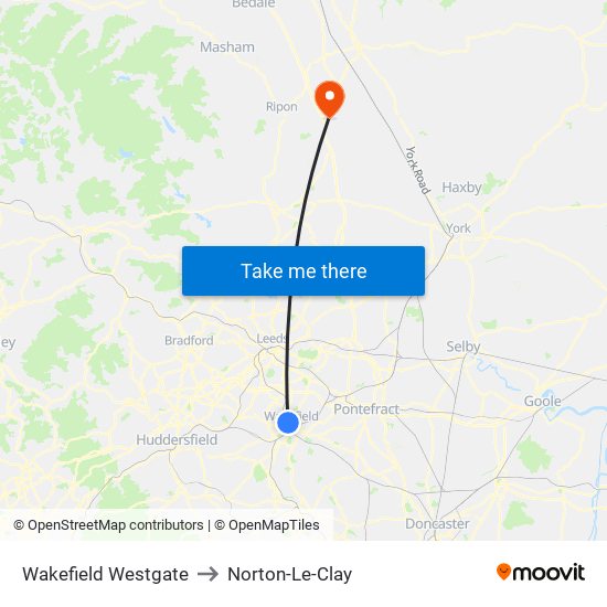 Wakefield Westgate to Norton-Le-Clay map