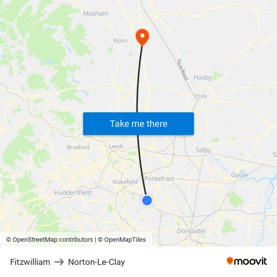 Fitzwilliam to Norton-Le-Clay map
