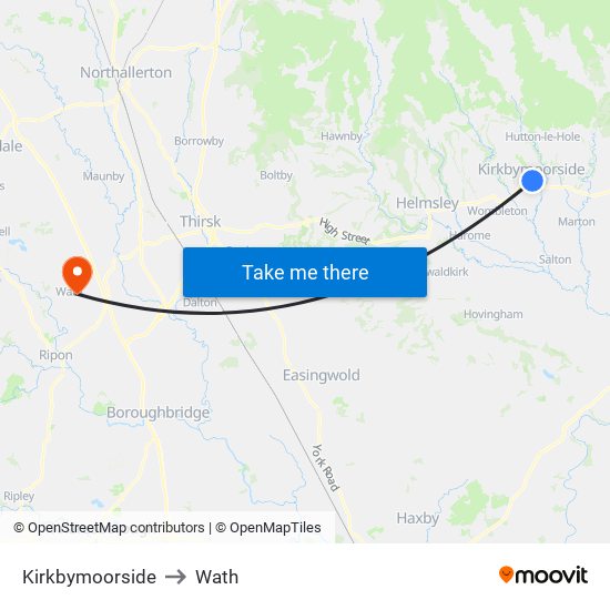 Kirkbymoorside to Wath map