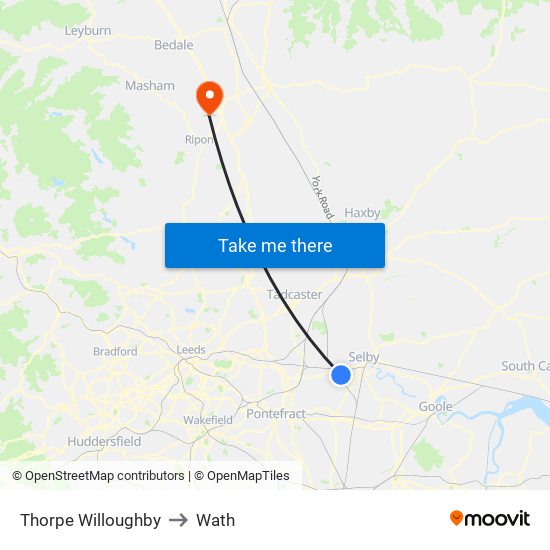 Thorpe Willoughby to Wath map