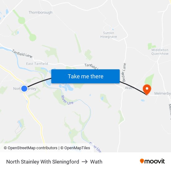 North Stainley With Sleningford to Wath map