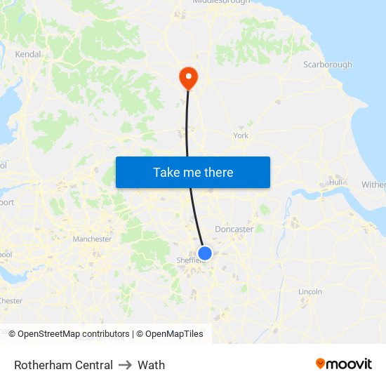 Rotherham Central to Wath map