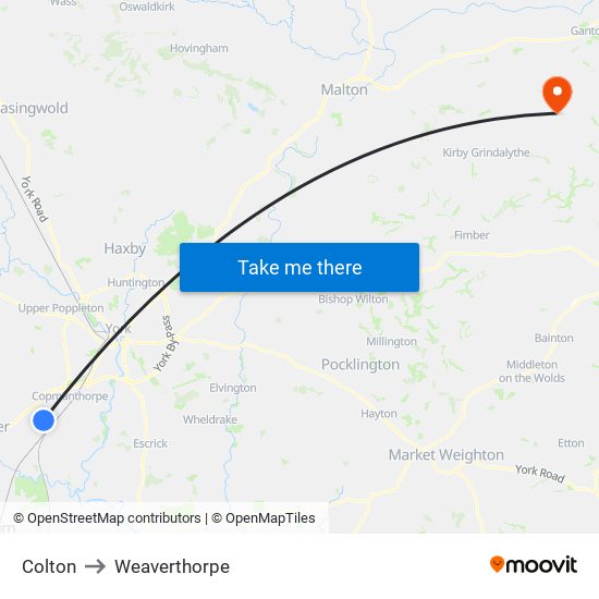 Colton to Weaverthorpe map