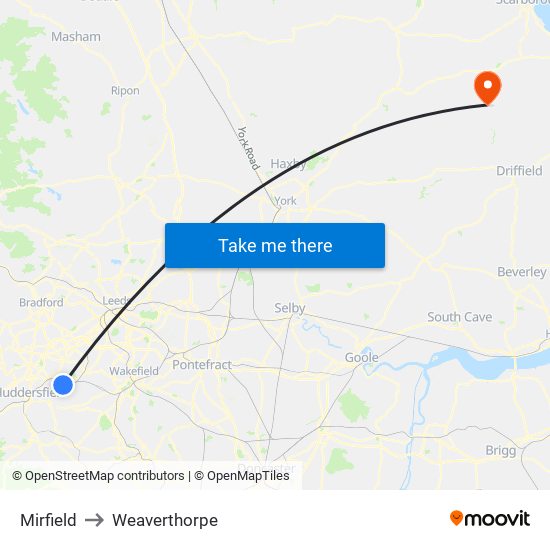 Mirfield to Weaverthorpe map