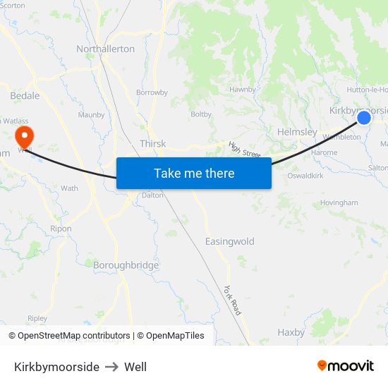 Kirkbymoorside to Well map