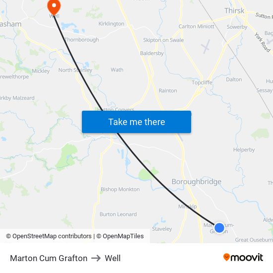 Marton Cum Grafton to Well map