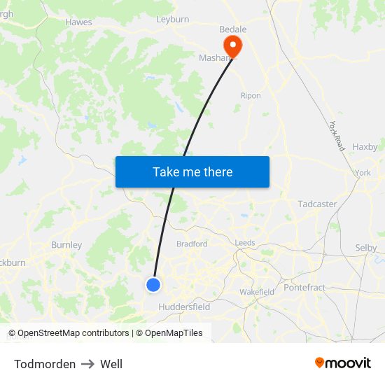 Todmorden to Well map