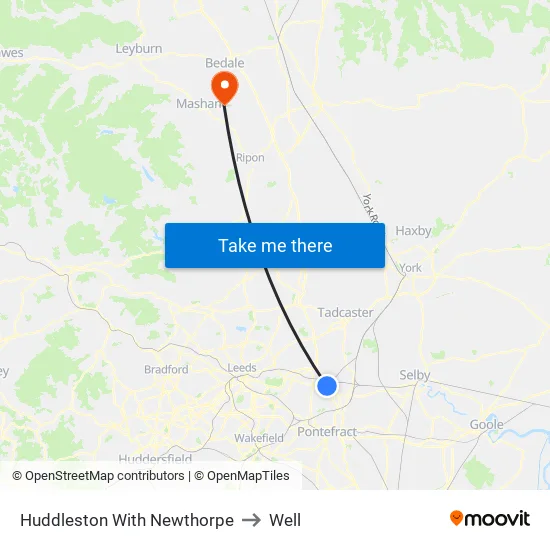 Huddleston With Newthorpe to Well map