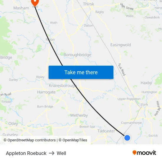Appleton Roebuck to Well map