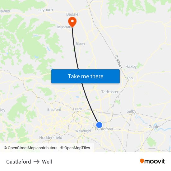 Castleford to Well map