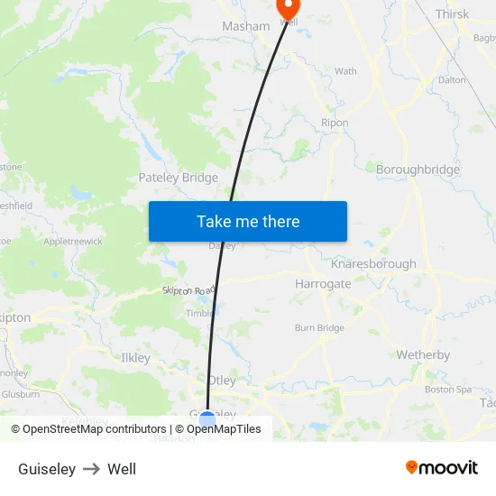 Guiseley to Well map