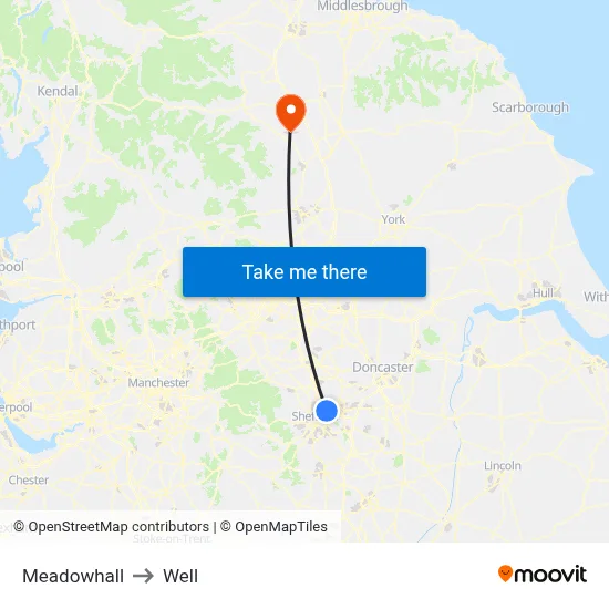 Meadowhall to Well map