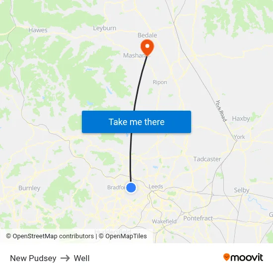 New Pudsey to Well map