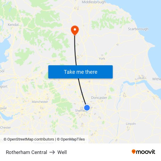 Rotherham Central to Well map