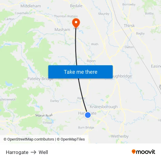 Harrogate to Well map