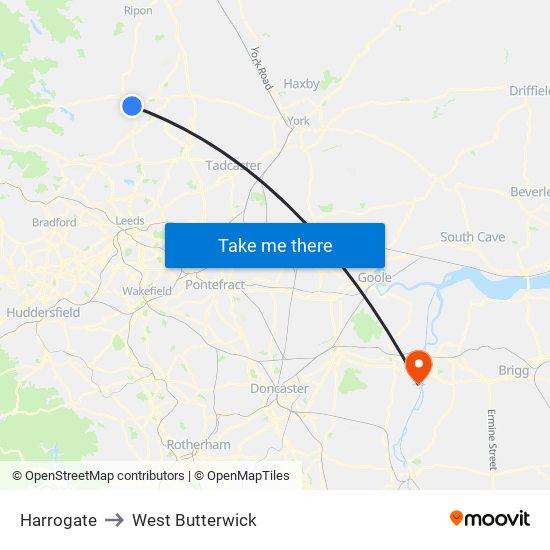 Harrogate to West Butterwick map