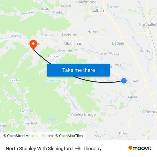 North Stainley With Sleningford to Thoralby map