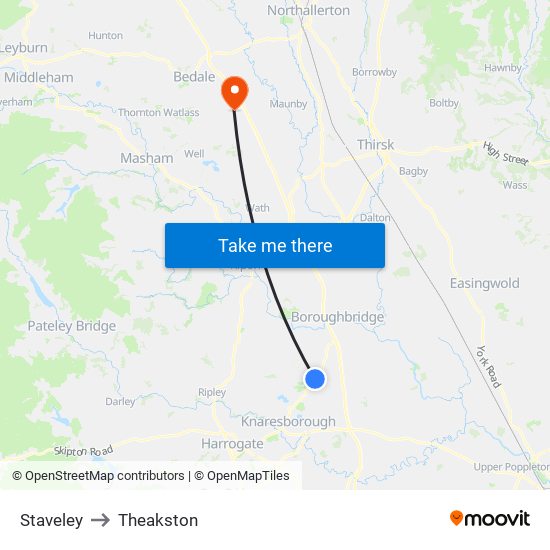 Staveley to Theakston map