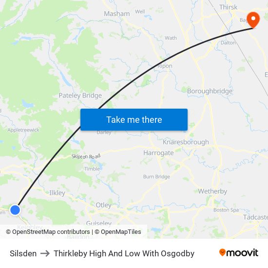 Silsden to Thirkleby High And Low With Osgodby map