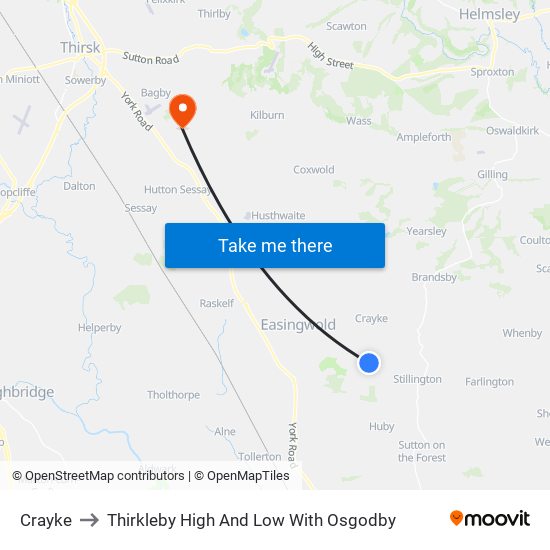 Crayke to Thirkleby High And Low With Osgodby map