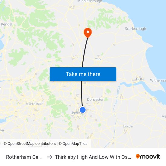 Rotherham Central to Thirkleby High And Low With Osgodby map