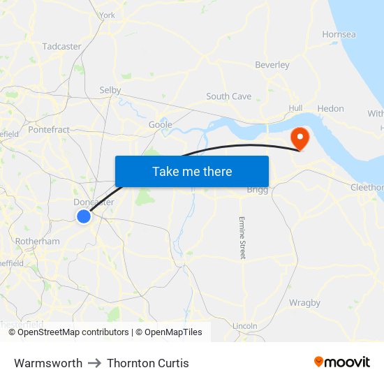 Warmsworth to Thornton Curtis map