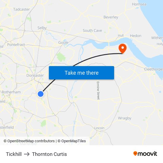 Tickhill to Thornton Curtis map