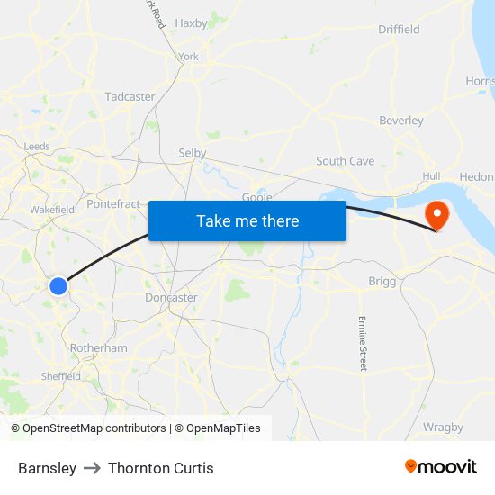 Barnsley to Thornton Curtis map