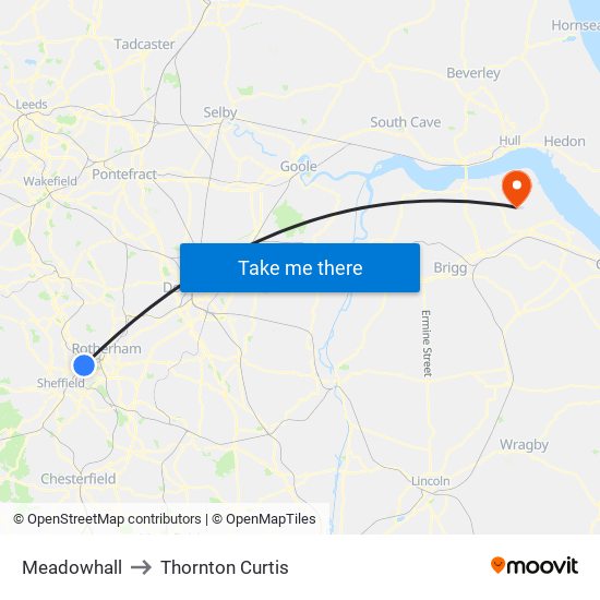 Meadowhall to Thornton Curtis map