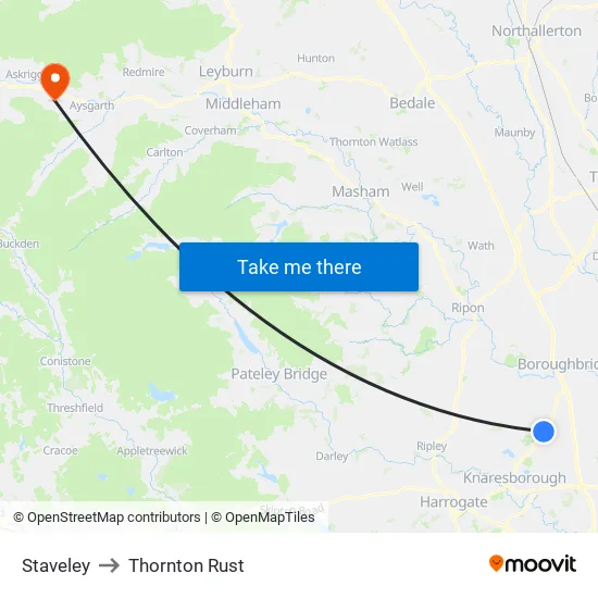 Staveley to Thornton Rust map