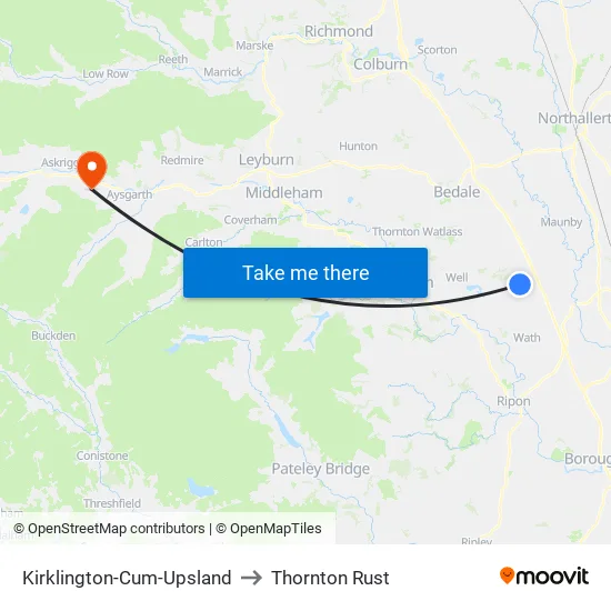 Kirklington-Cum-Upsland to Thornton Rust map