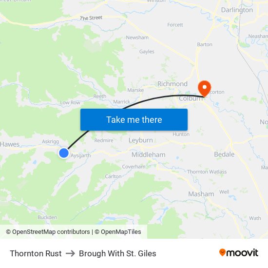 Thornton Rust to Brough With St. Giles map