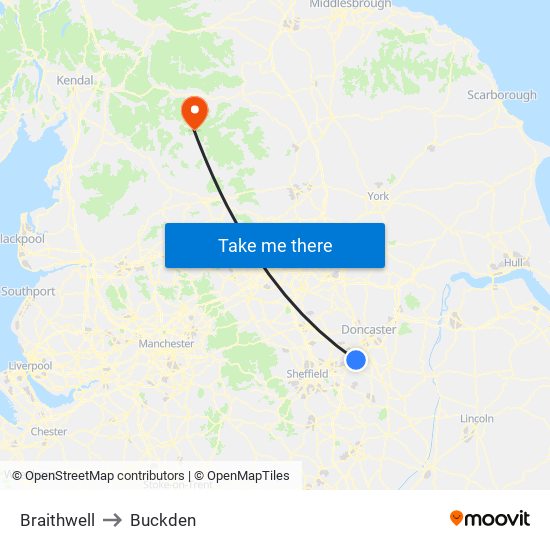 Braithwell to Buckden map