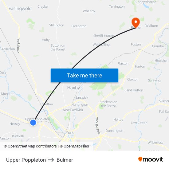 Upper Poppleton to Bulmer map