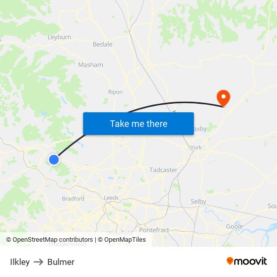Ilkley to Bulmer map