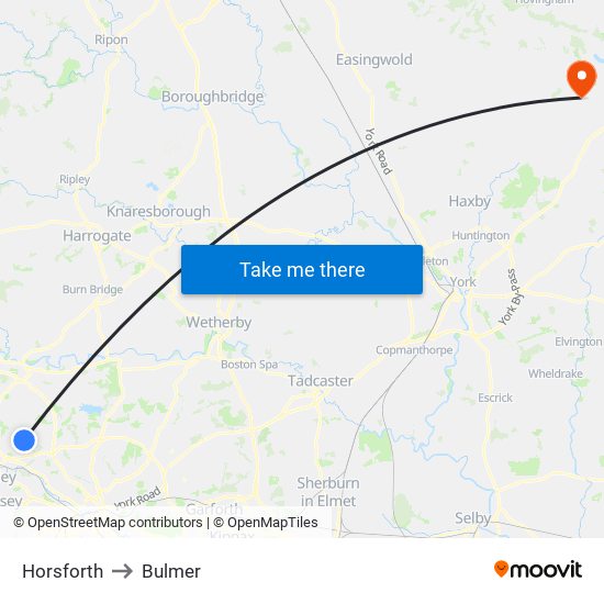 Horsforth to Bulmer map