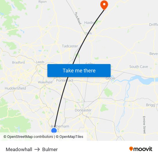 Meadowhall to Bulmer map