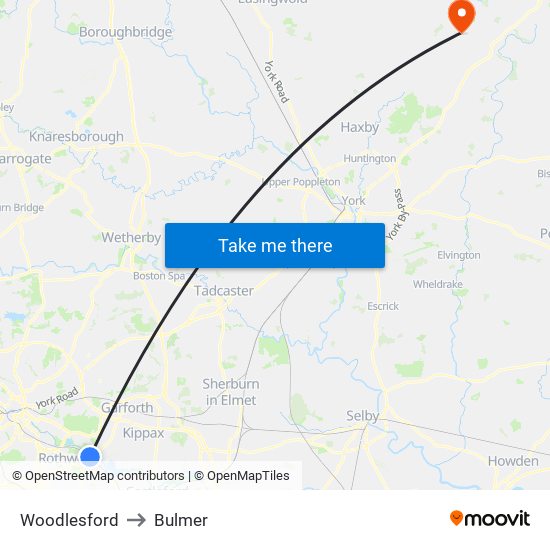 Woodlesford to Bulmer map