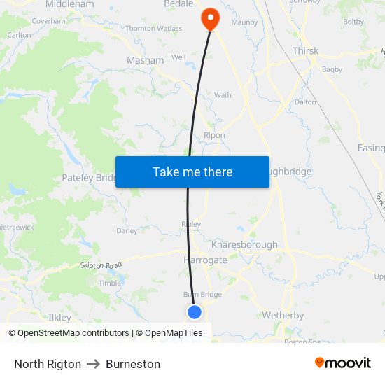 North Rigton to Burneston map