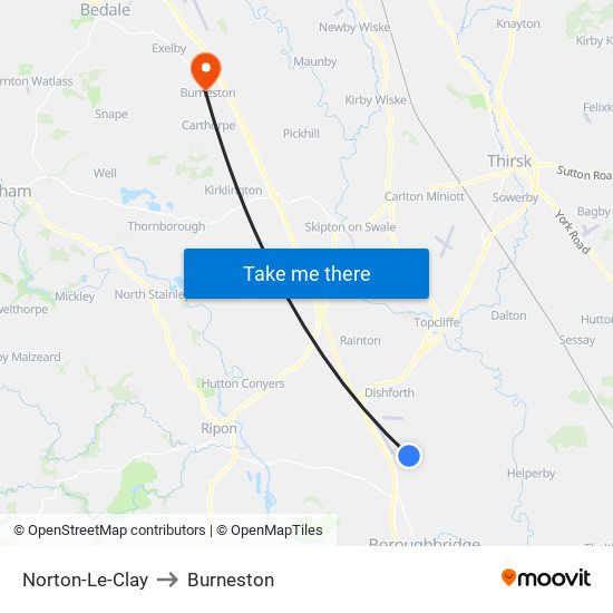 Norton-Le-Clay to Burneston map