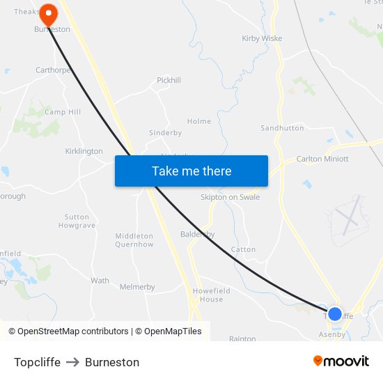 Topcliffe to Burneston map