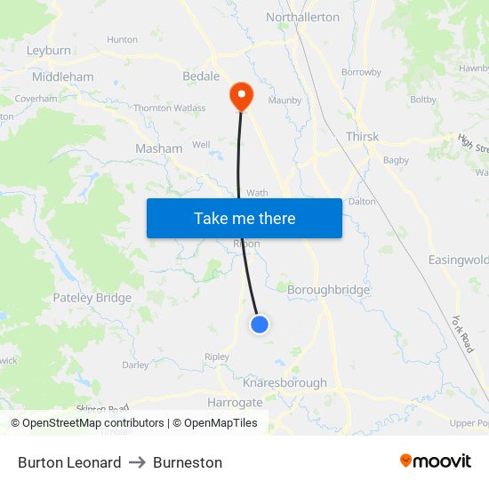 Burton Leonard to Burneston map