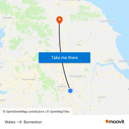 Wales to Burneston map