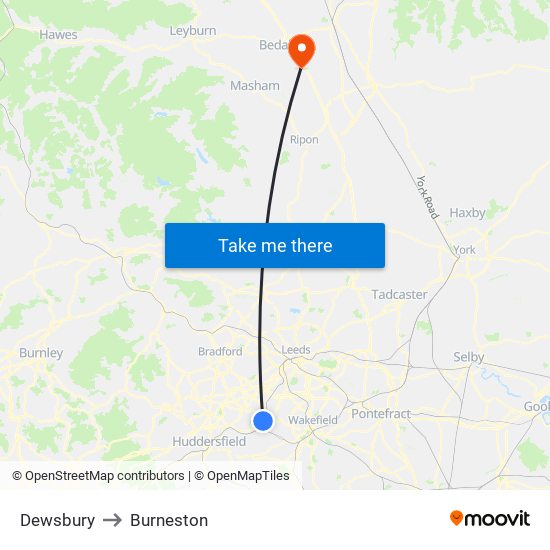 Dewsbury to Burneston map