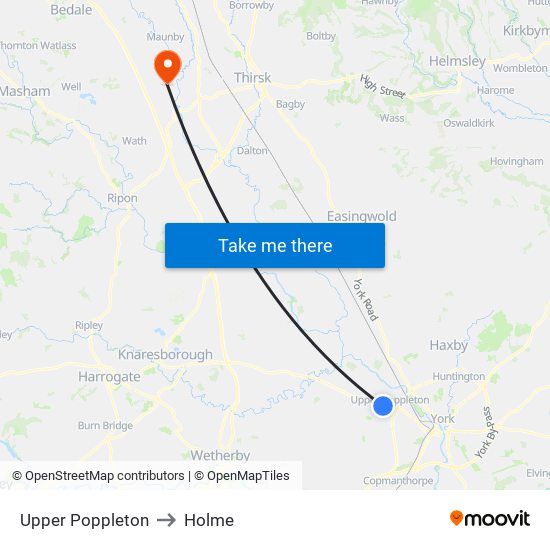 Upper Poppleton to Holme map