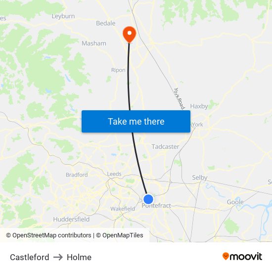 Castleford to Holme map